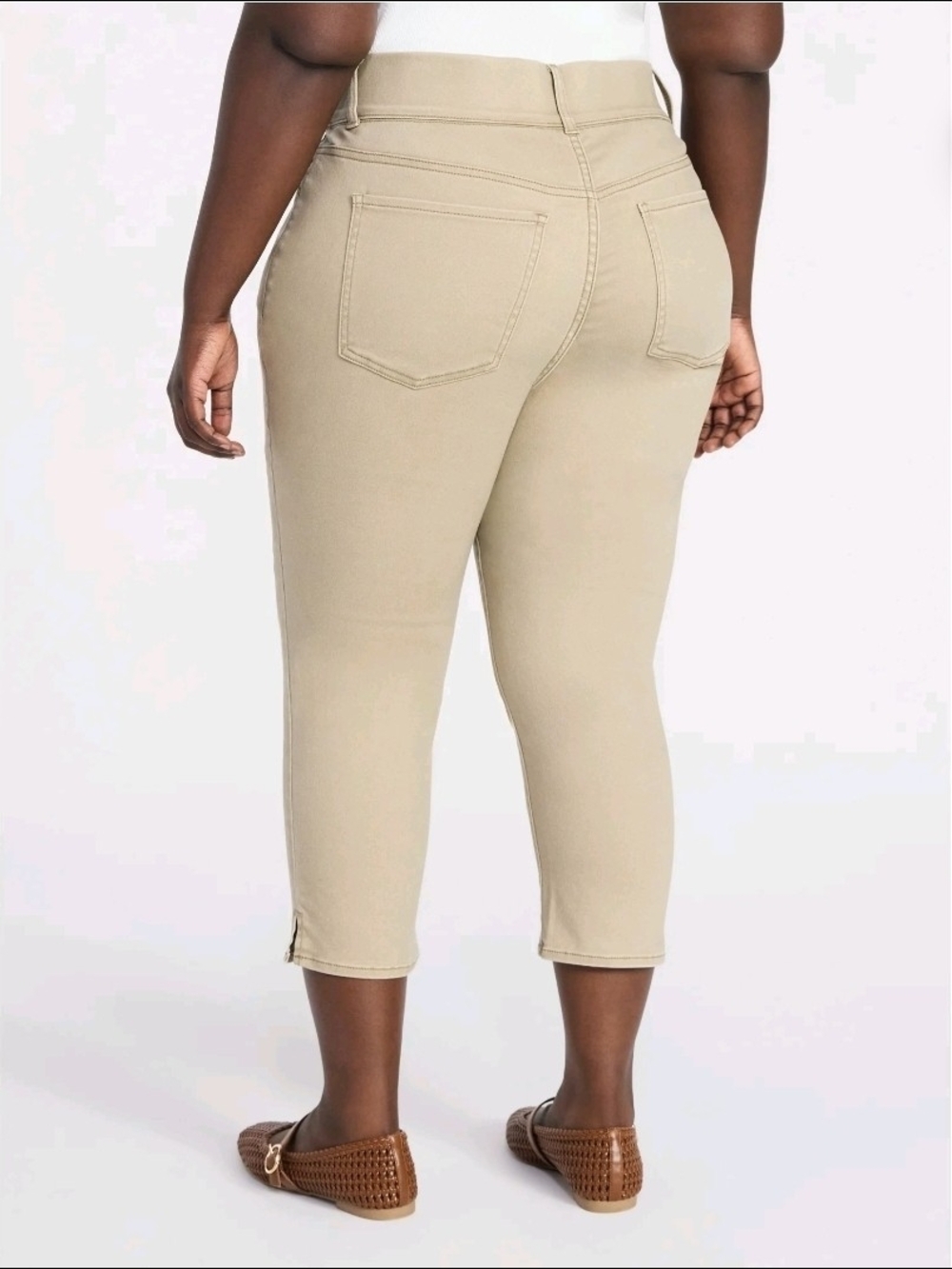 Terra & Sky NEW Plus Size 3X Khaki Pull On Capri Jeggings Elastic Waist - Picture 3 of 7